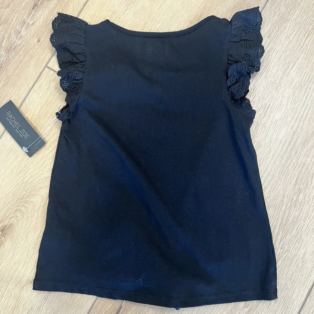 Rachel Zoe Black Lace Eyelet flutter sleeve Knotted toddler girls's Size‎ 4T NEW